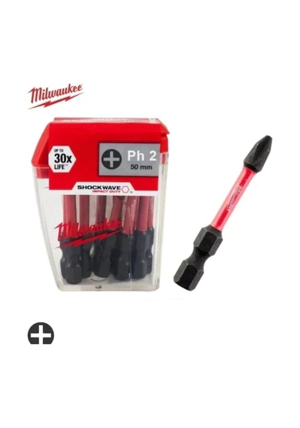 Milwaukee Ph2x50mm Shockwave Vidalama Bits Ucu 10lu Paket