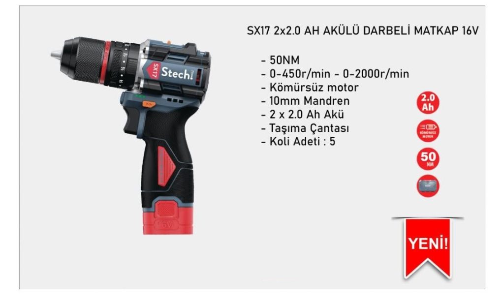 Stechend SX17 2x2.0 Ah Akülü Darbeli Matkap 16V