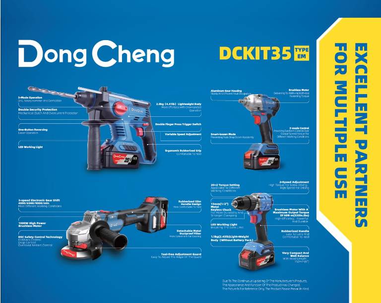 DONG CHENG Profesyonel 4lü set (Kırıcı Delici+Darbeli Vidalama+Taşlama+Somun Sıkma) KOD: DCKIT35